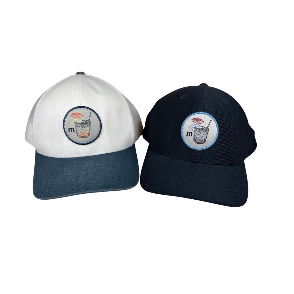 Travis Mathew Sunday SnapBack Adjustable Golf Hats, White and Navy, Bundle of 2